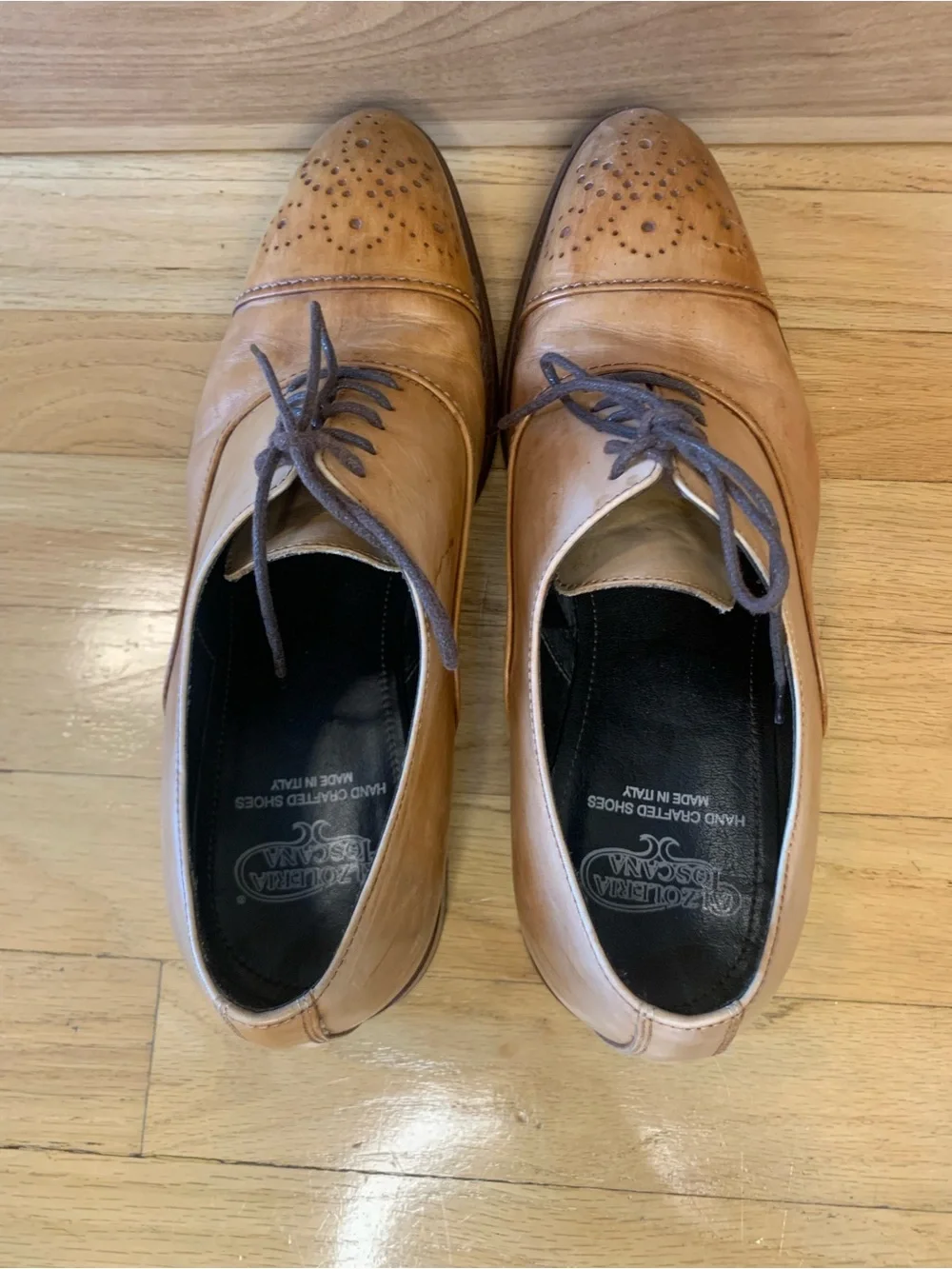 Calzoleria Toscana 2361 Tan Leather Cap-Toe Oxfords - Size 42